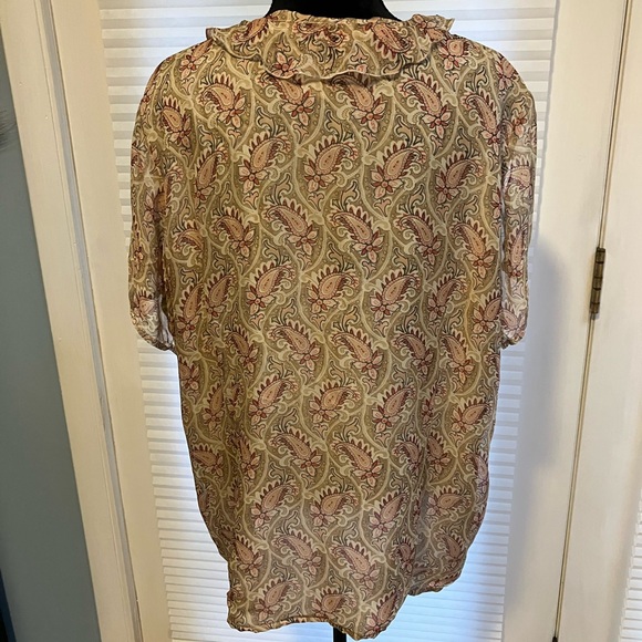 VTG Woman’s 2X 100% Silk Sheer Lined Flutter Sleeve Button Up Ruffled Blouse - Picture 7 of 11